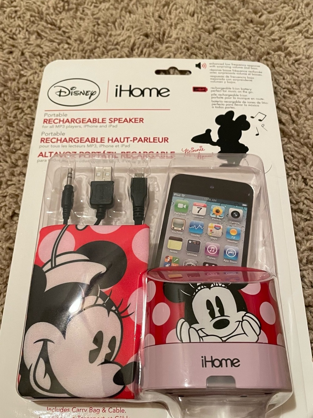 iHome Disney Minnie Mouse Portable Rechargeable Speaker - Pink & Red